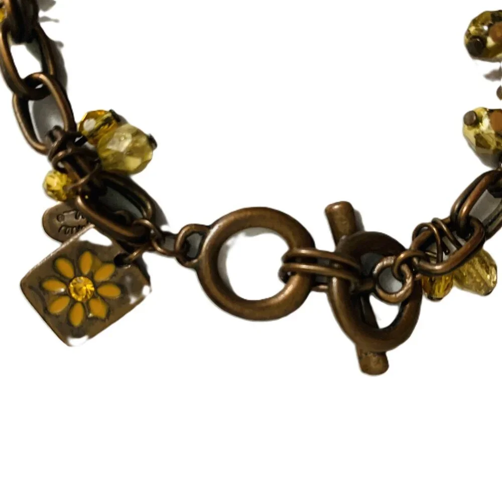 Cookie Lee Bracelet Charm Gold Beads Floral Copper or Bronze Bracelet Adjustable